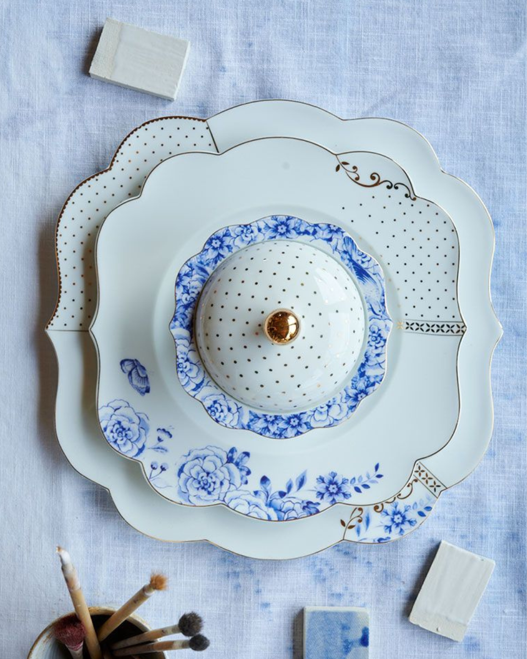 JOGO DE 6 PRATOS DE JANTAR FLOWERS ROYAL WHITE PIP STUDIO