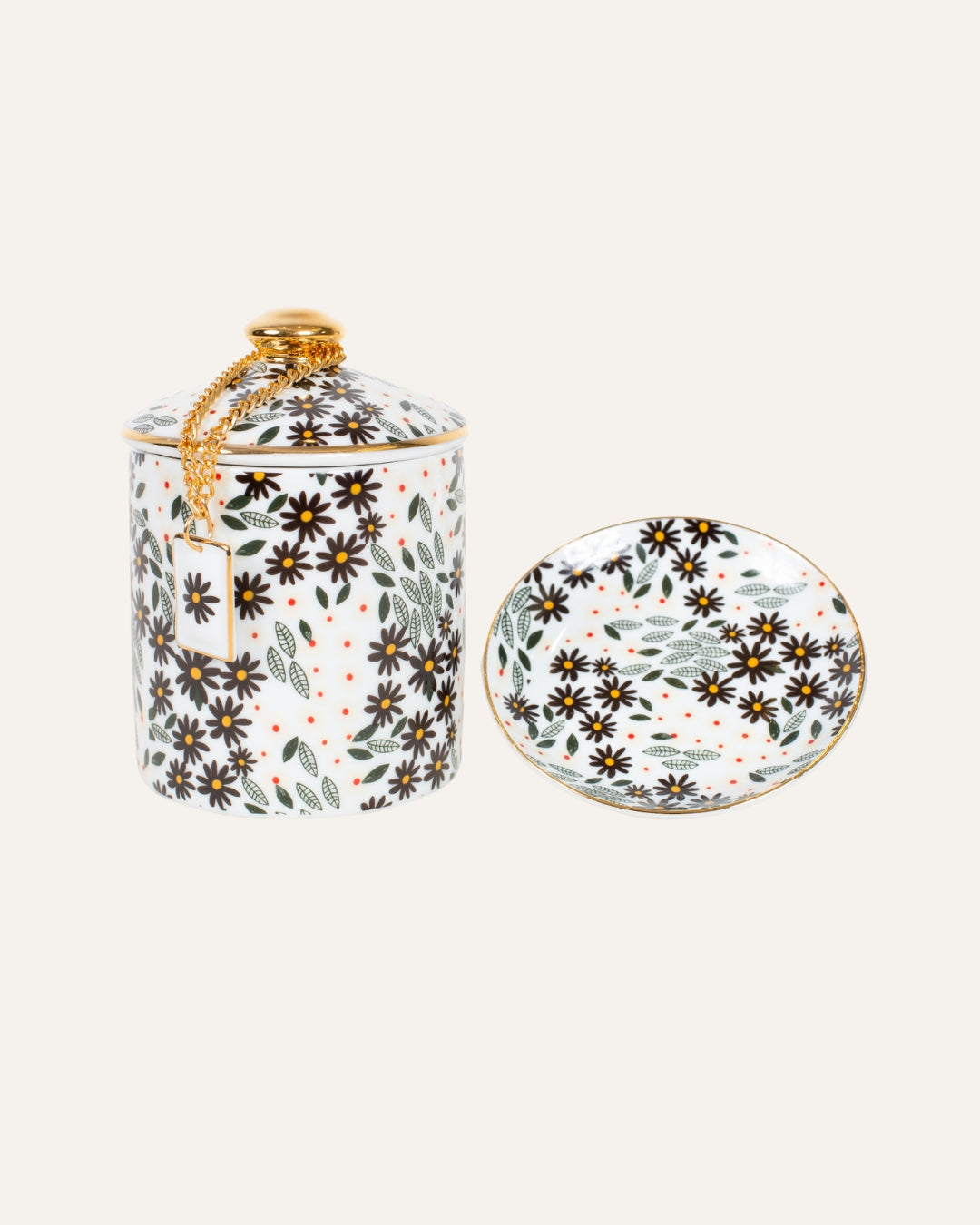 CONJUNTO DE 1 POTE COM 1 PRATINHO DE PORCELANA MINI FLORES