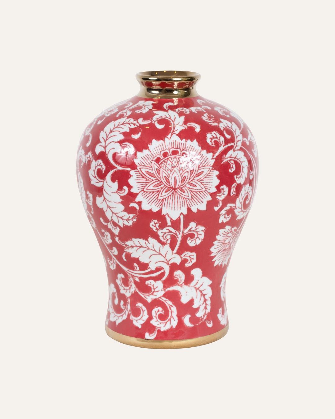 VASO CERAMICA VERMELHO E BRANCO MÉDIO