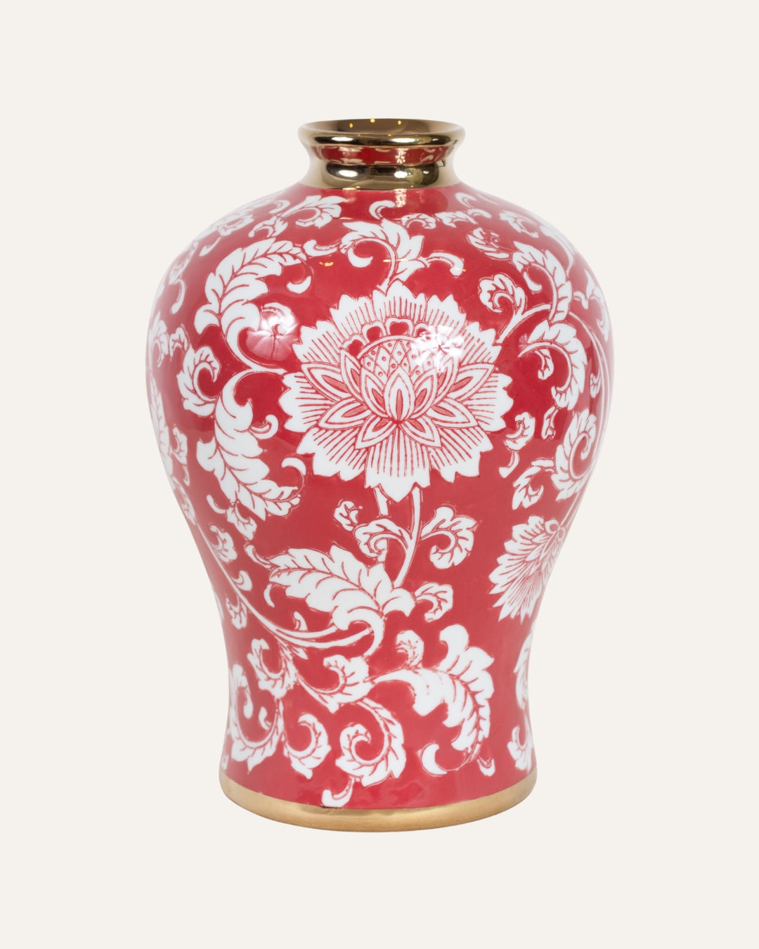 VASO CERAMICA VERMELHO E BRANCO GRANDE