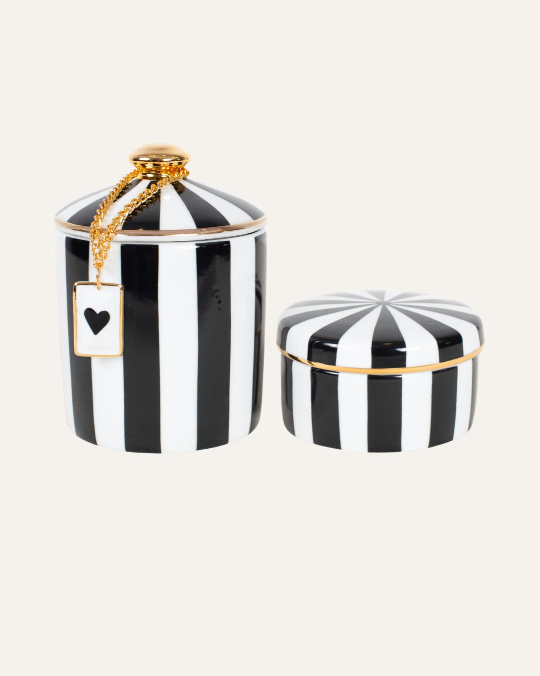 CONJUNTO DE 2 POTES DE PORCELANA LISTRAS PRETAS