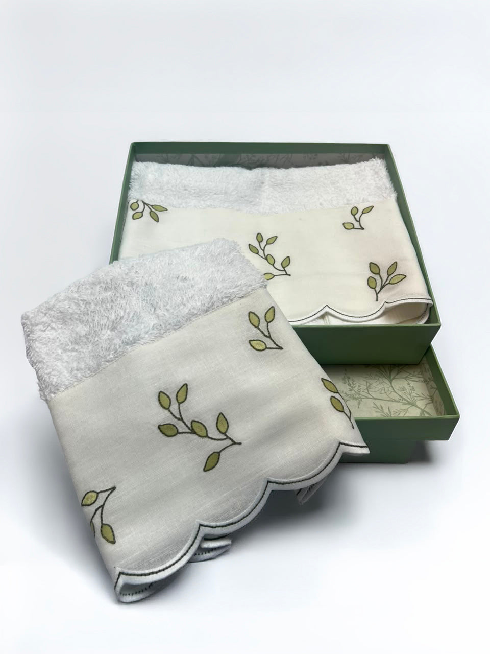 SET TOALHA DE LAVABO RAMOS DE FOLHAS