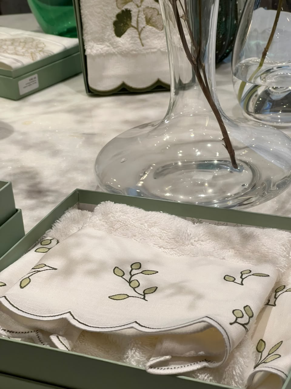 SET TOALHA DE LAVABO RAMOS DE FOLHAS