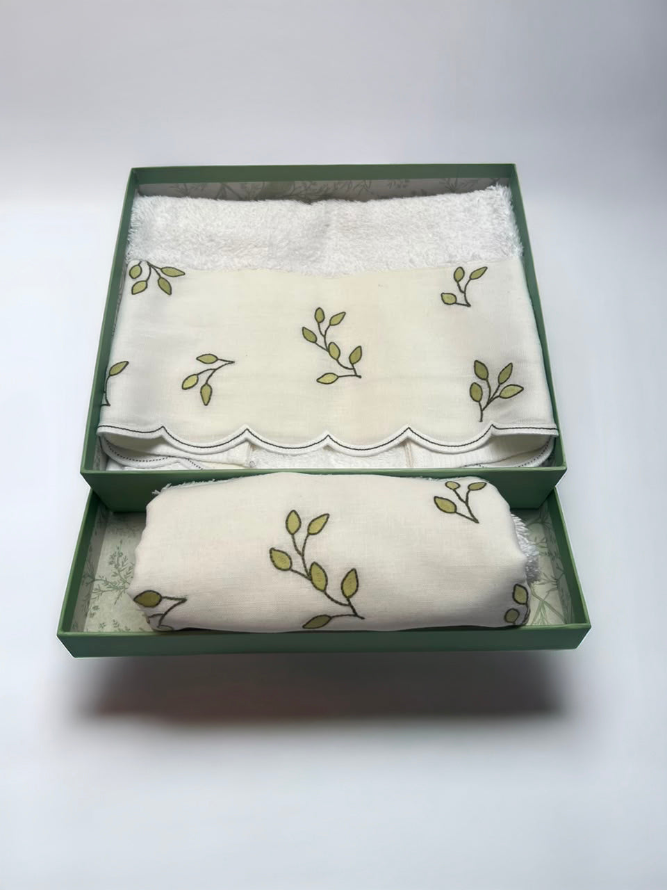 SET TOALHA DE LAVABO RAMOS DE FOLHAS